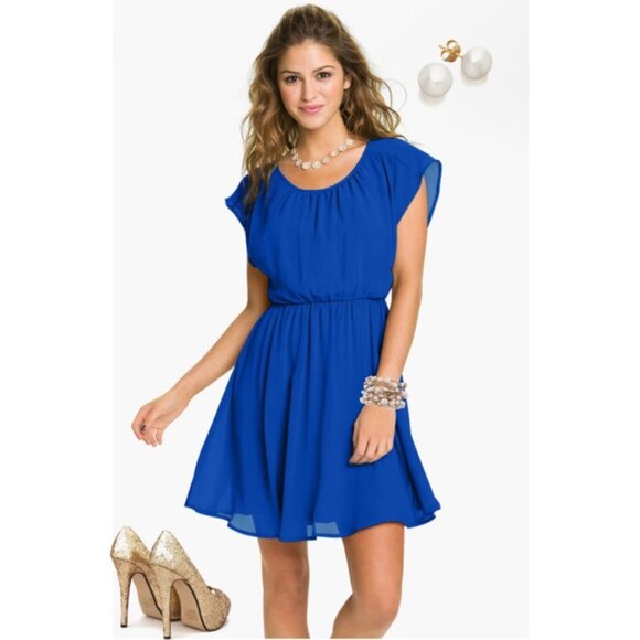 Urban Outfitters x Lush Sleeveless Royal Blue Cinched Waist Dress - Picture 11 of 12